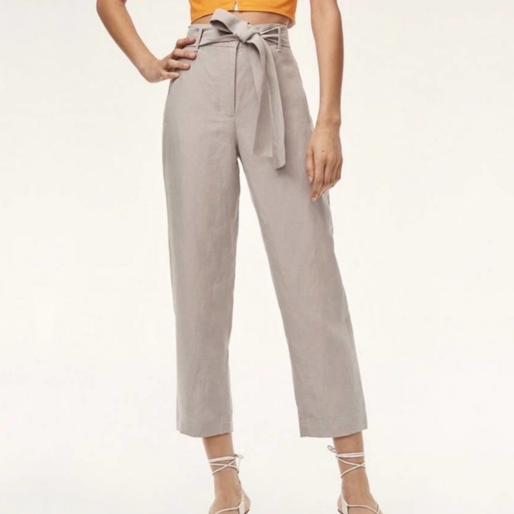 Aritzia Tie Front Pant in Grey Linen (00)